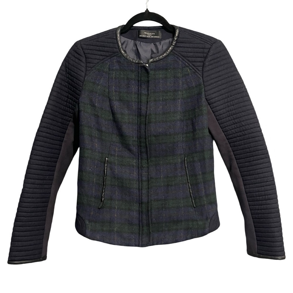 Zara Trafaluc Tartan Moto Zip Front Jacket